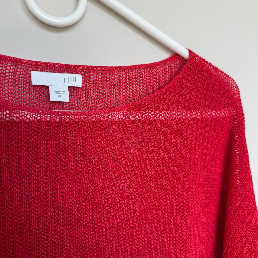 J.Jill Womens Linen Blend Top XL Red 3/4 Sleeve Lagenlook Coastal Resortwear - Picture 4 of 7